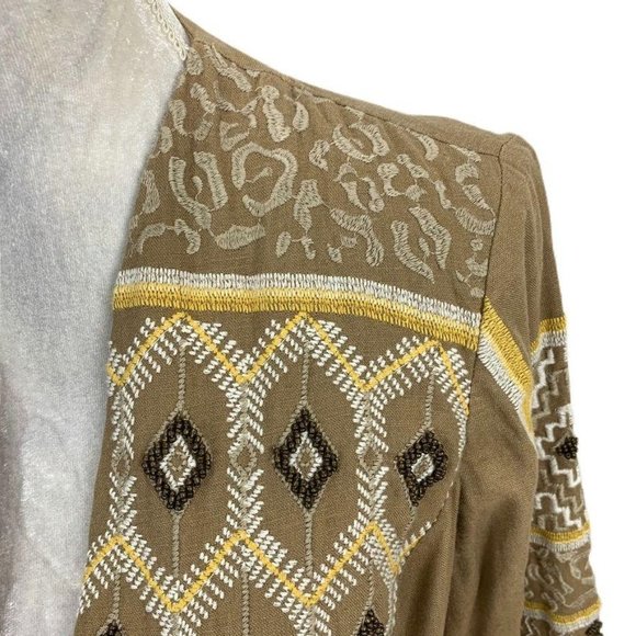 Chico's Linen Blend Open Front Blazer Southwestern - Picture 2 of 11